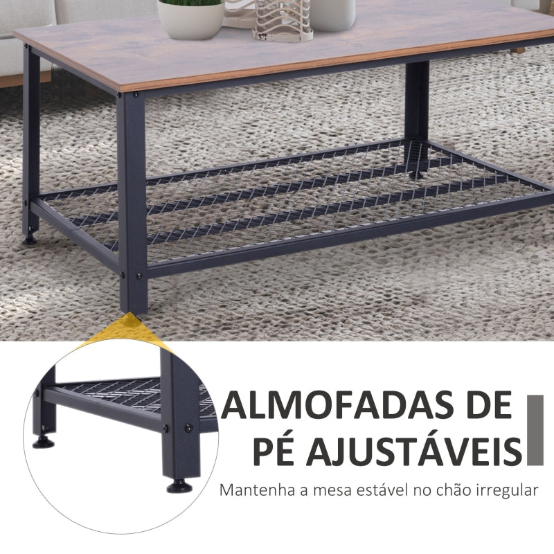 HOMCOM Mesa de Centro com Prateleira Mesa Auxiliar Multifuncional Estilo Industrial para Sala de Estar Dormitório Metal e Madeira 106x60x45cm Madeira e Preto