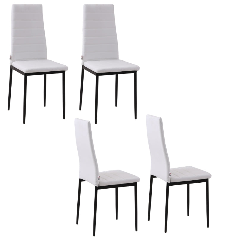 HOMCOM Conjunto de 4 Cadeiras de Sala de Jantar Estofadas em Linho e Pés de Metal Cadeiras Modernas para Cozinha Carga Máxima 120kg 41x50x97cm Branco