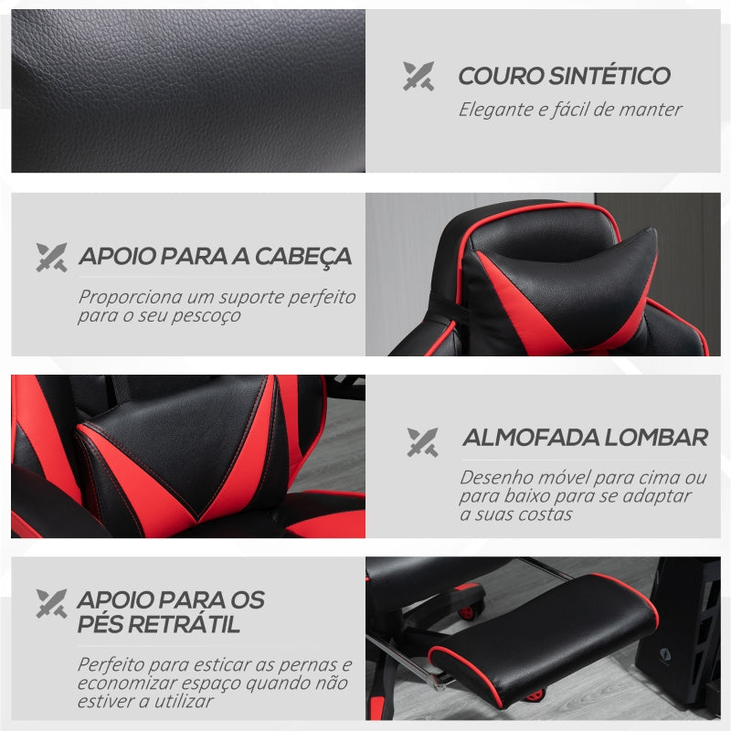 Vinsetto Cadeira de escritorio gaming ergonômica Altura Ajustável reclinável com apoio para pés Vermelho e Preto