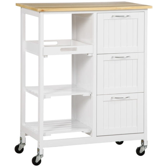 HOMCOM Carrinho de Cozinha com Rodas Carrinho de Serviço para Sala de Jantar  67x37x84cm Branco