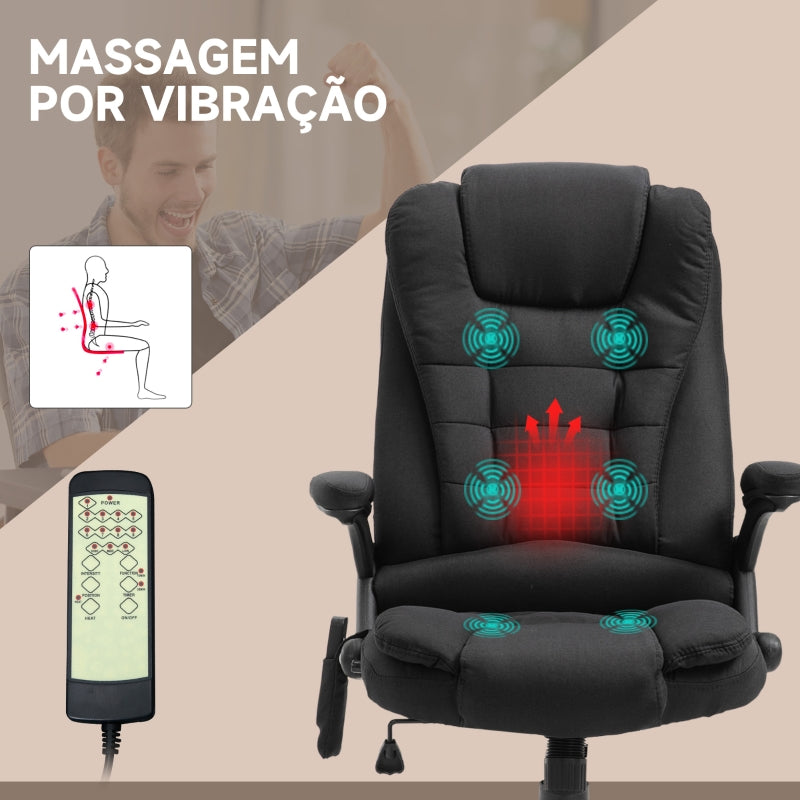 Vinsetto Cadeira de Escritório com 6 Pontos de Massagem Reclinável até 130° com Função de Aquecimento 68x72x110-120 cm Preto