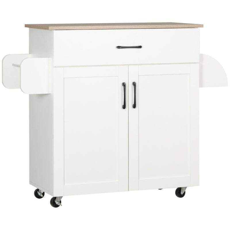 HOMCOM Carrinho de Cozinha com 1 Gaveta Suporte para Panos e Especies Carrinho Auxiliar com Rodas 105x36x85cm Branco