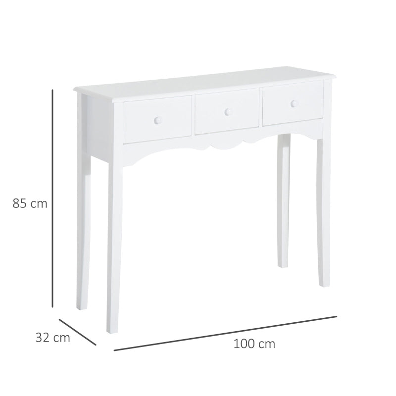 HOMCOM Mesa Consola Elegante Móvel de Entrada com 3 Gavetas 100x32x85cm Branco