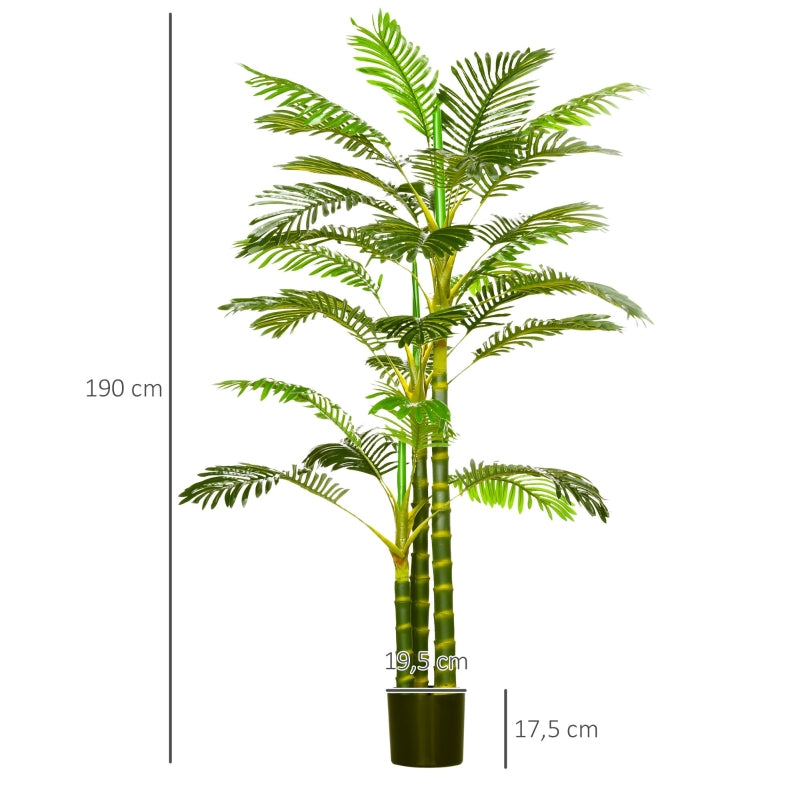 HOMCOM Planta Artificial Palmeira Areca com Vaso e 30 Folhas Decoração para Interior e Exterior Ø19,5x190 cm Verde