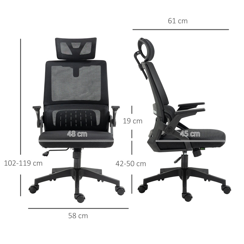 Vinsetto Cadeira de Escritório de Malha Cadeira de Escritório Giratória com Altura e Apoio para a Cabeça Ajustáveis 58x61x102-119 cm Preto