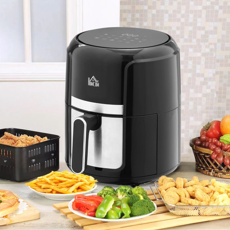 HOMCOM Fritadeira sem Óleo 4L Fritadeira de Ar Quente 1300W com 12 Programas Tela LED Tátil Temperatura Ajustável