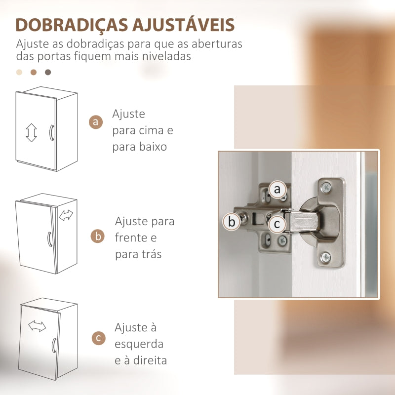 HOMCOM Armário de Cozinha com Porta de Vidro Prateleiras Ajustáveis e Pés Elevados 76x36x160 cm Branco