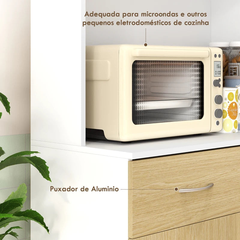 HOMCOM Armário de Cozinha com Gaveta 4 Portas e Prateleiras Interiores Ajustável em Altura Móvel 80x40x180 cm Madeira e Branco