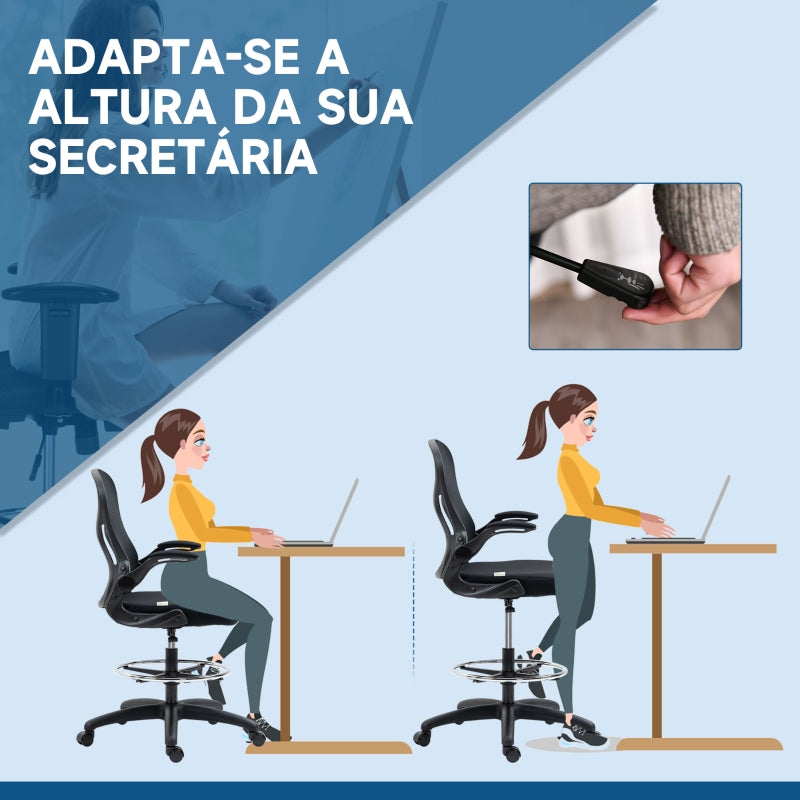 Vinsetto Cadeira de Escritório com Suporte Lombar Apoio para os Braços Dobrável e Altura Ajustável 59x65x110-130cm Preto