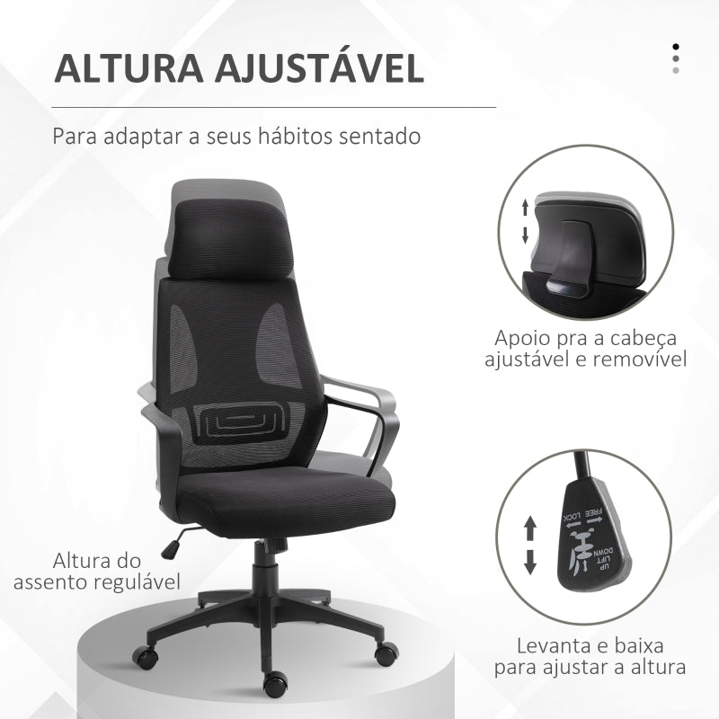 Vinsetto Cadeira de escritório ergonômica inclinável Altura ajustável 64x58x116-126 cm Preto