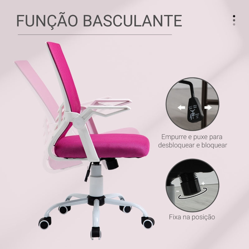 Vinsetto Cadeira de Escritório Ergonômica Giratória com Altura Ajustável Apoio para os Braços Dobrável Suporte Lombar e Encosto Transpirável 62,5x55x94-104cm Rosa