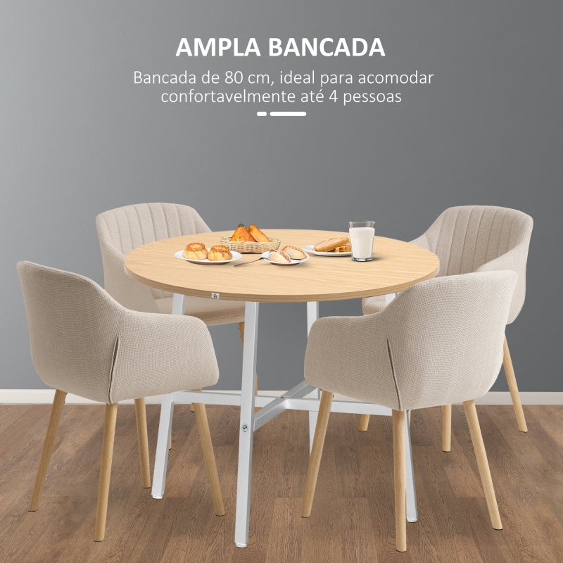 HOMCOM Mesa de Sala de Jantar Redonda para 4 Pessoas Ø80x76 cm