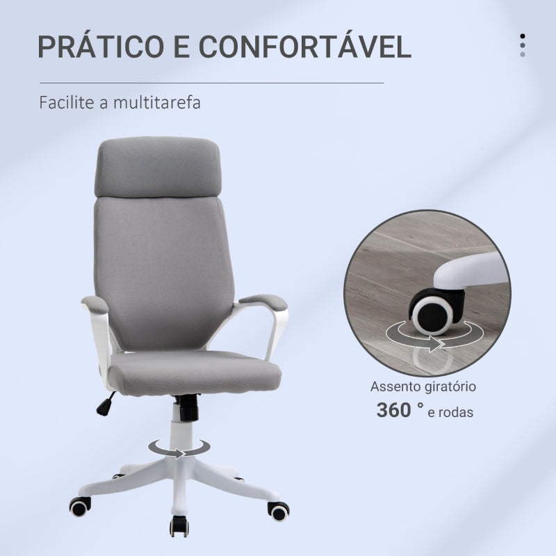 Vinsetto Cadeira de escritório ergonômica ajustável em altura giratória com apoio de braços Apoio de cabeça e encosto alto 63x65x113-123 cm Cinza