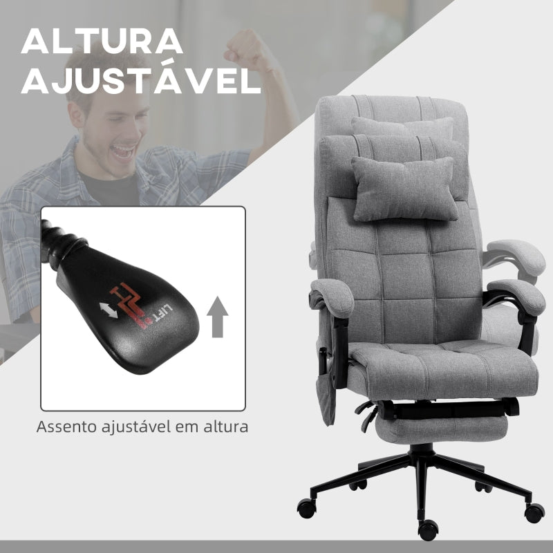 Vinsetto Cadeira de Escritório Executiva com 6 Pontos de Massagem 5 Modos Reclinável 155° com Função de Aquecimento 66x76x112-120 cm Cinza