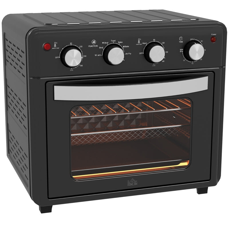 HOMCOM Mini Forno Elétrico 30L 1600W Mini Forno de Convecção com 7 Modos Temporizador e Temperatura Ajustável 43x39x39 cm Preto