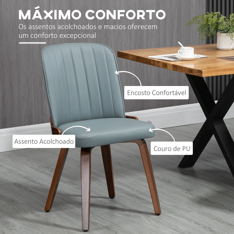 HOMCOM Conjunto de 2 Cadeiras de Sala de Jantar Modernas com Assentos Estofados em PU e Pés de Madeira 47,5x55x85cm Cinza e Madeira