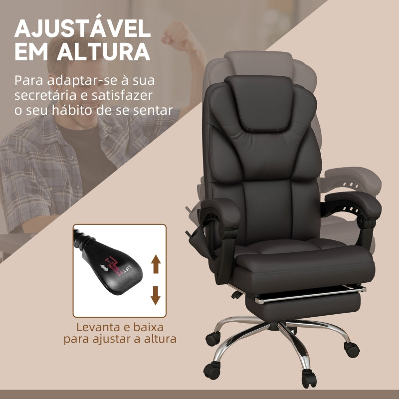 Vinsetto Cadeira de Escritório com 6 Pontos de Massagem Reclinável de PU com Controlo Remoto e Altura Ajustável 63x57x118-126 cm