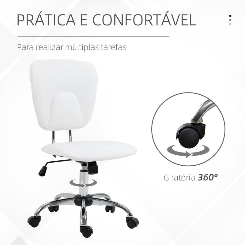 Vinsetto Cadeira de Escritório Giratória de Couro PU com Altura Ajustável e Função Basculante 50x54x87,5-96,5 cm Branco