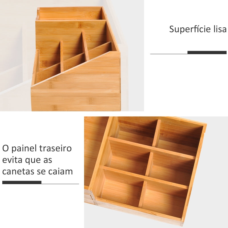 HOMCOM Organizador para Secretária de Bambu Sistema de Secretária Organizador de Mesa de Escritório Polivalente 33x20,5x15,5 cm