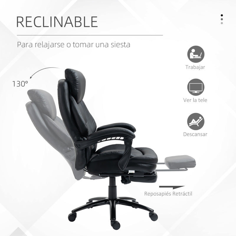 Vinsetto Cadeira de Escritório Ergonómica Cadeira de Escritório com Altura Ajustável com Encosto Inclinável em até 130° Função Basculante e Apoio para os Pés Retrátil Aço 73x66x112-118cm Preto