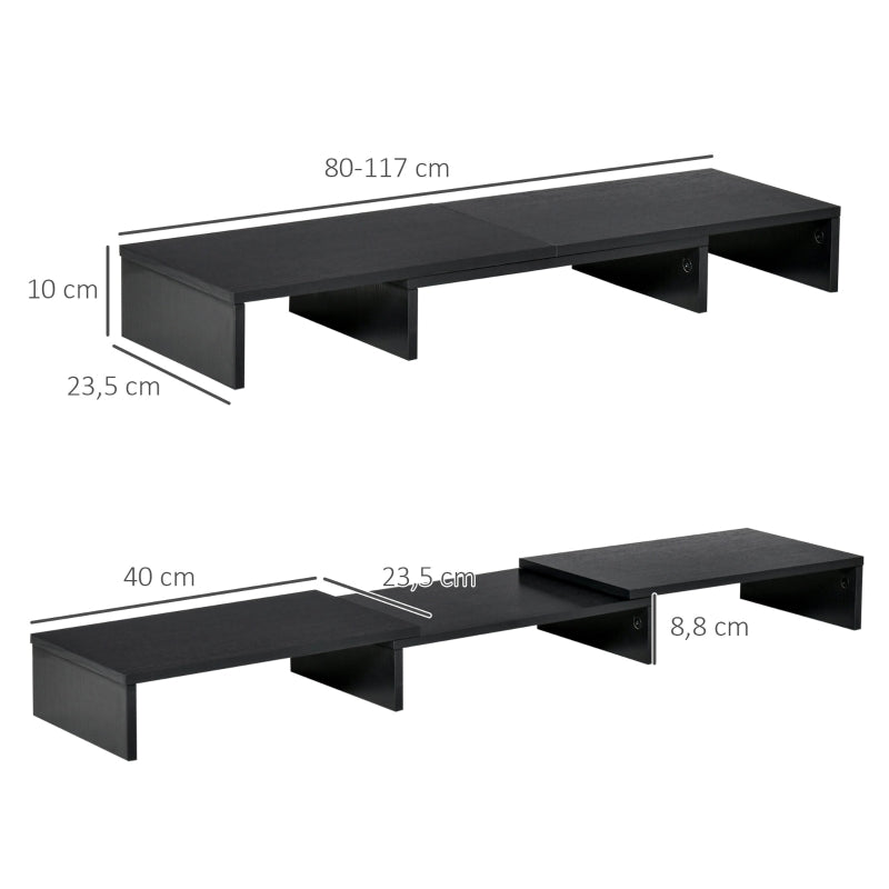 Vinsetto Suporte Elevado para Monitores de Madeira Ajustável em Comprimento e Ângulo para 2 Monitores Notebook 80-117x23,5x10cm Preto