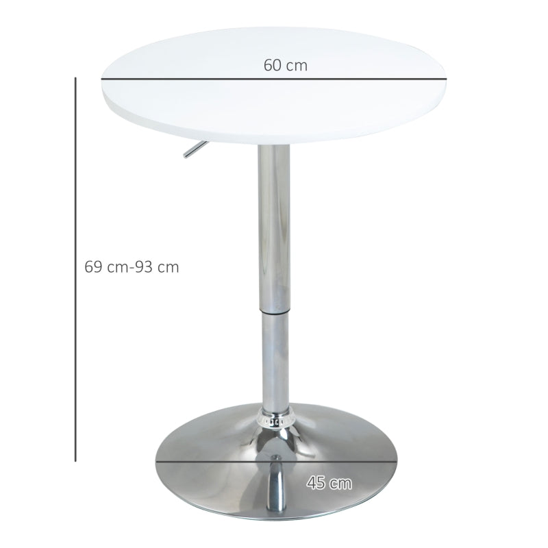 HOMCOM Mesa de bar ajustável em altura com base redonda e antideslizante para cozinha sala de jantar Ø60x69-93 cm Branco