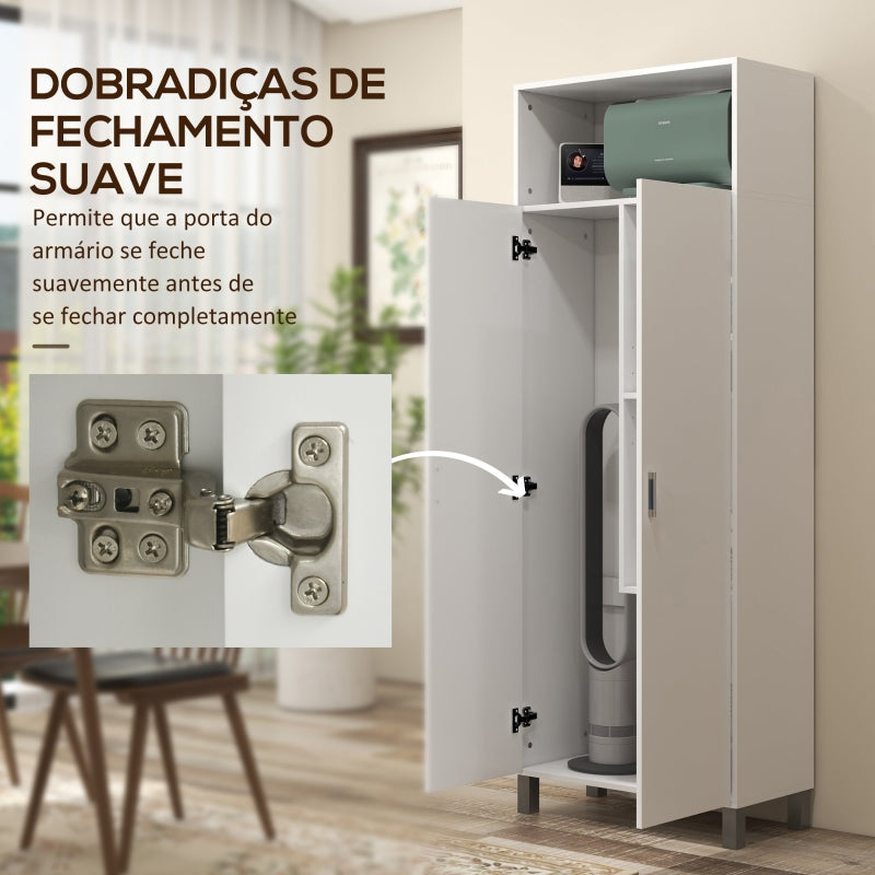 HOMCOM Armário Multiuso com 2 Portas Compartimento Aberto e Prateleira Ajustável para Cozinha Lavandaria 70x35x188 cm Branco