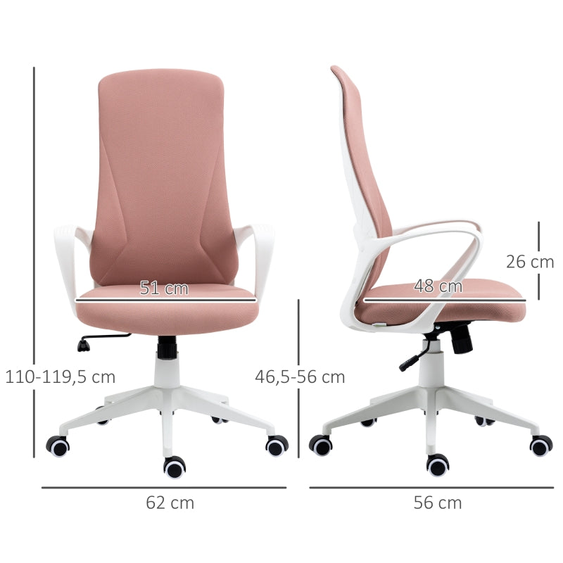 Vinsetto Cadeira de Escritório Ergonómica com Altura Ajustável Função de Inclinação e Encosto Alto 62x56x110-119,5 cm Rosa