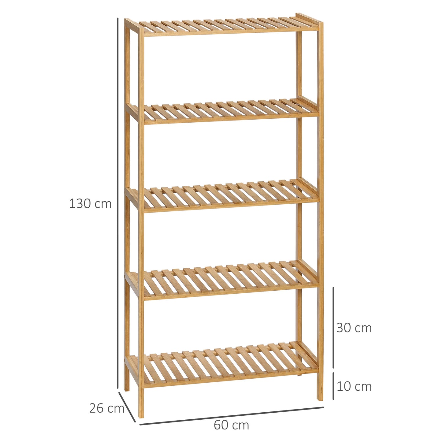 HOMCOM Estante de Bambu de 4 Níveis Estante Moderna de Armazenamento Anti-Tombo 60x26x130cm Madeira