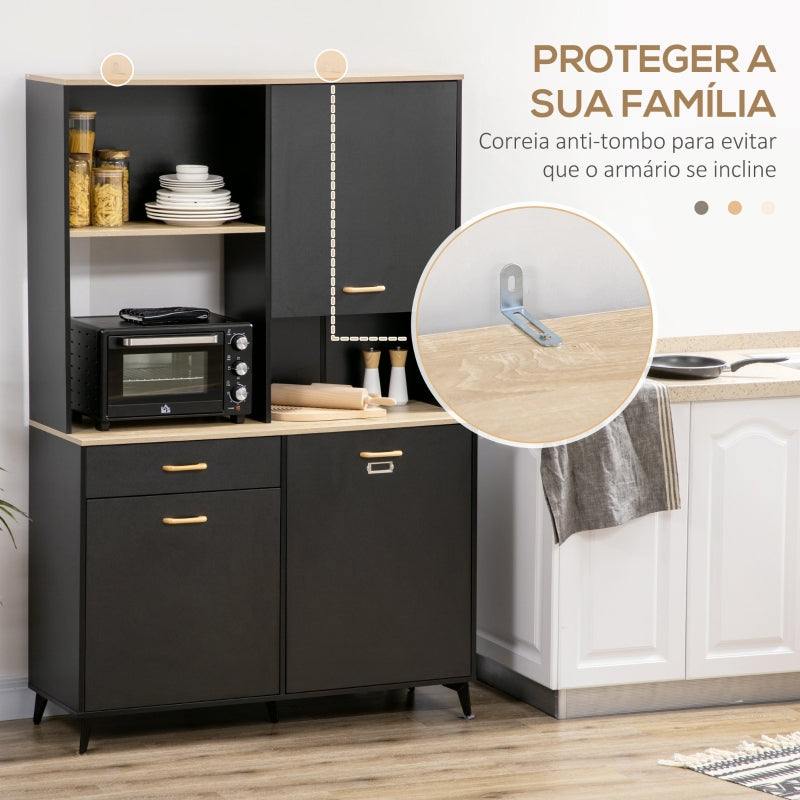 HOMCOM Armário de Cozinha com 1 Gaveta 3 Portas e Armazenamento Aberto Estilo Moderno 119x41x180cm Preto