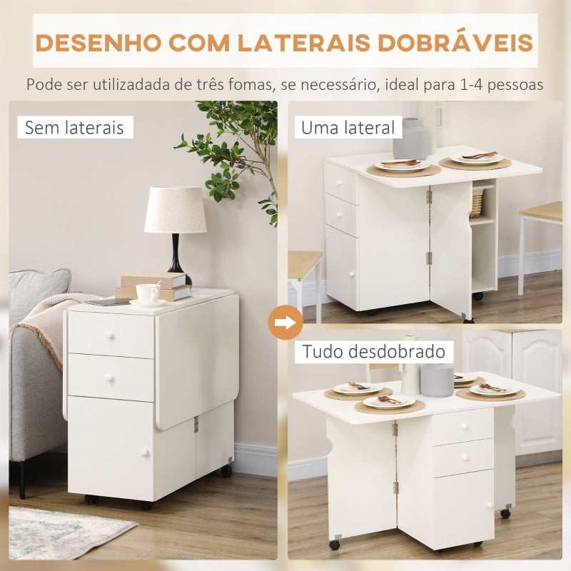 HOMCOM Mesa de Cozinha Dobrável com Laterais Dobráveis  120x80x75 cm Branco