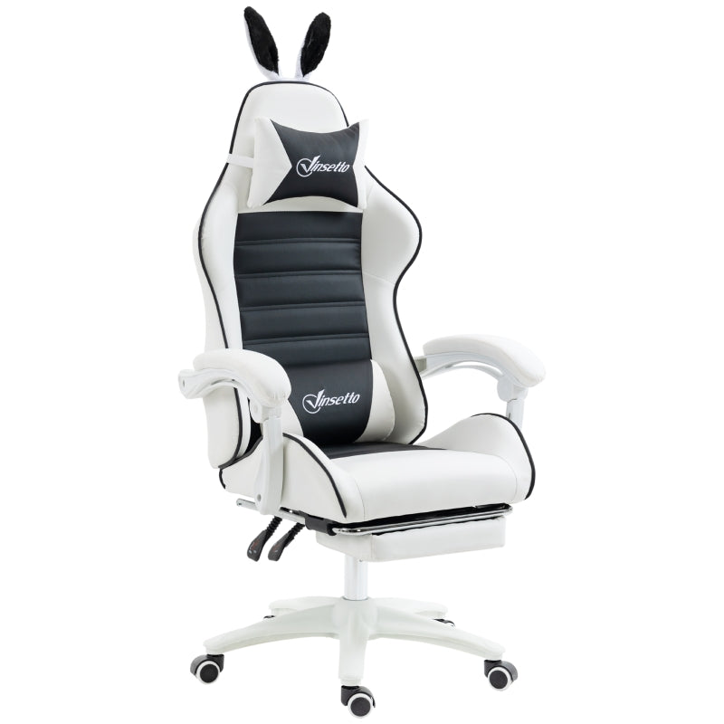 Vinsetto Cadeira Gaming Giratória de Couro PU com Altura Ajustável Inclinável 135° Apoio para a Cabeça 65x63x136-142 cm Branco e Preto