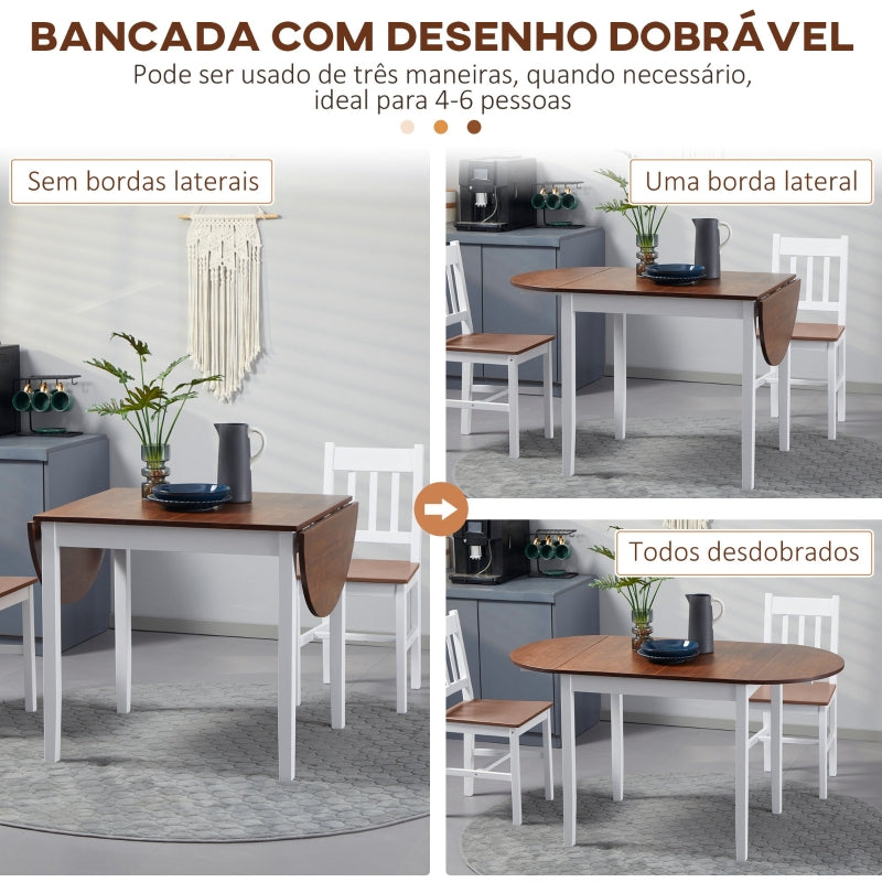 HOMCOM Mesa de Cozinha Dobrável de Madeira com Laterais Dobráveis para 4-6  140x70x75 cm Branco e Madeira