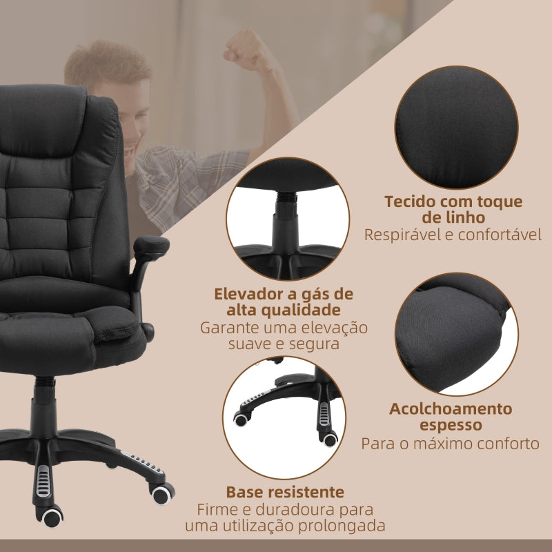 Vinsetto Cadeira de Escritório com 6 Pontos de Massagem Reclinável até 130° com Função de Aquecimento 68x72x110-120 cm Preto