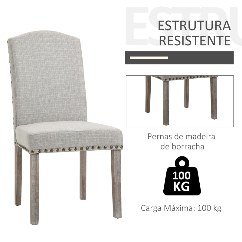 HOMCOM Conjunto de 2 cadeiras de jantar Com encosto de rebite alto e pernas de madeira 51x64x99,5 cm cinza