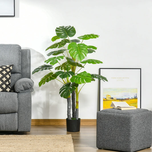 HOMCOM Planta Artificial Costela de Adão no Vaso 120cm de Altura Planta Artificial Tropical Decorativa com 20 Folhas para Casa Sala de Estar Dormitório Verde