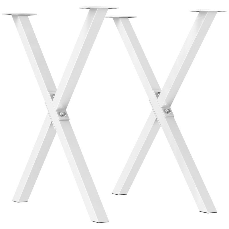 HOMCOM Conjunto de 2 Pés para Mesa Estilo Industrial 40x43cm em Forma de X Pés para Móveis de Aço com Protetores e Parafusos de Montagem Incluídos Branco