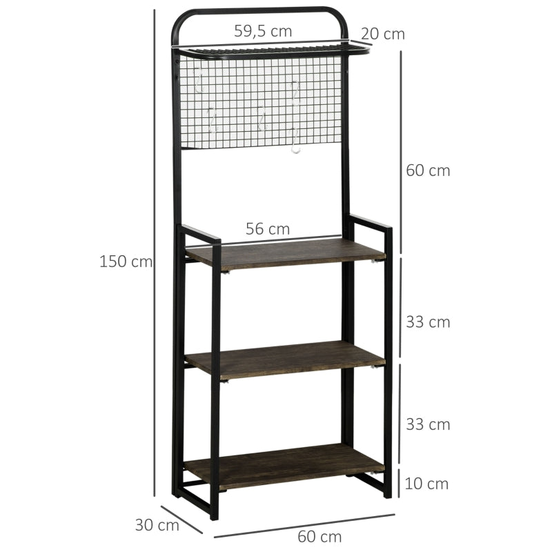 HOMCOM Estante Dobrável com 4 Níveis Estante de Estilo Industrial de Armazenamento com 5 Ganchos e Anti-Rolamento para Sala de Estar e cozinha 60x30x150cm Preto