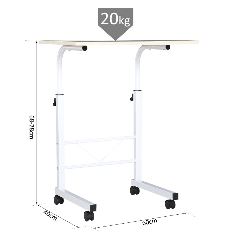 HOMCOM Mesa de computador para Hogar escritorio Altura Ajustável Mesa Compacta com Rodas 60x40x68-78cm Cor Branco