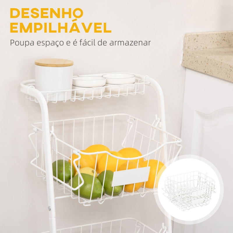 HOMCOM Fruteira Cesto para Frutas e Verduras de 3 Níveis 2,5x36,5x91cm Branco