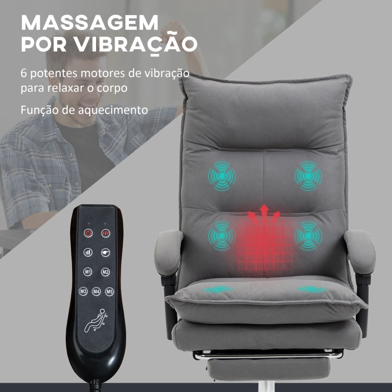 Vinsetto Cadeira de Escritório Executiva com 6 Pontos de Vinsetto Cadeira de Escritório com 6 Pontos de Massagem e 5 Modos Reclinável com Função de Aquecimento 66x74x114-121,5 cm Cinza