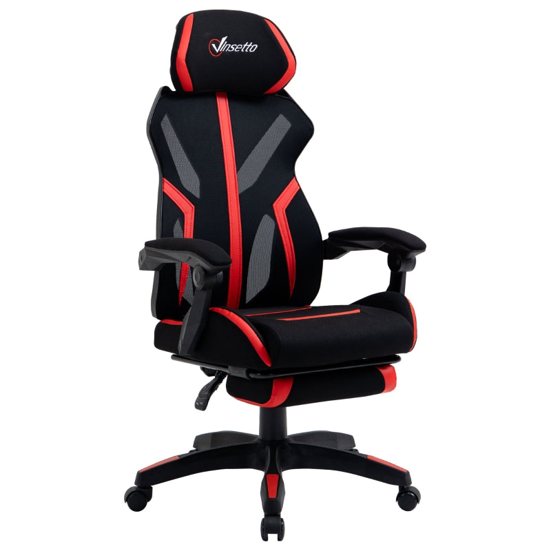 Vinsetto Cadeira de Gaming com Apoio para os Pés Retrátil Cadeira de Escritório Reclinável com Apoio para a Cabeça e Altura Ajustável 65x65x119-129cm Preto e Vermelho