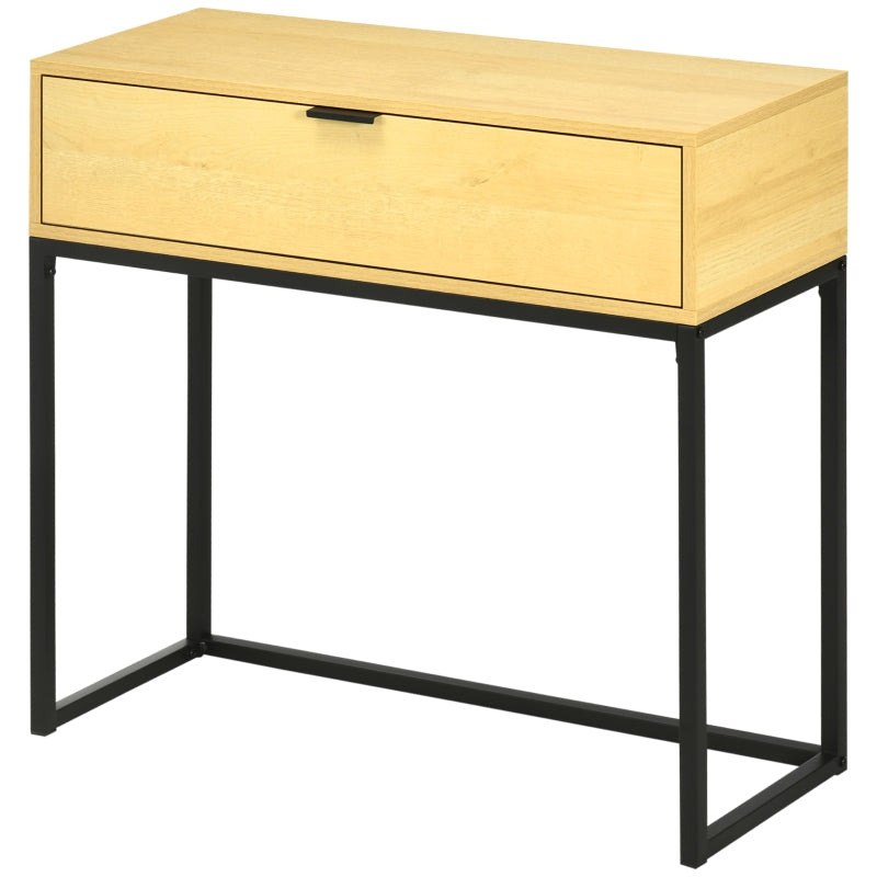 HOMCOM Mesa Consola com Gaveta Consola Moderna Mesa de Entrada com Pés de Aço 80x30x76 cm Madeira e Preto