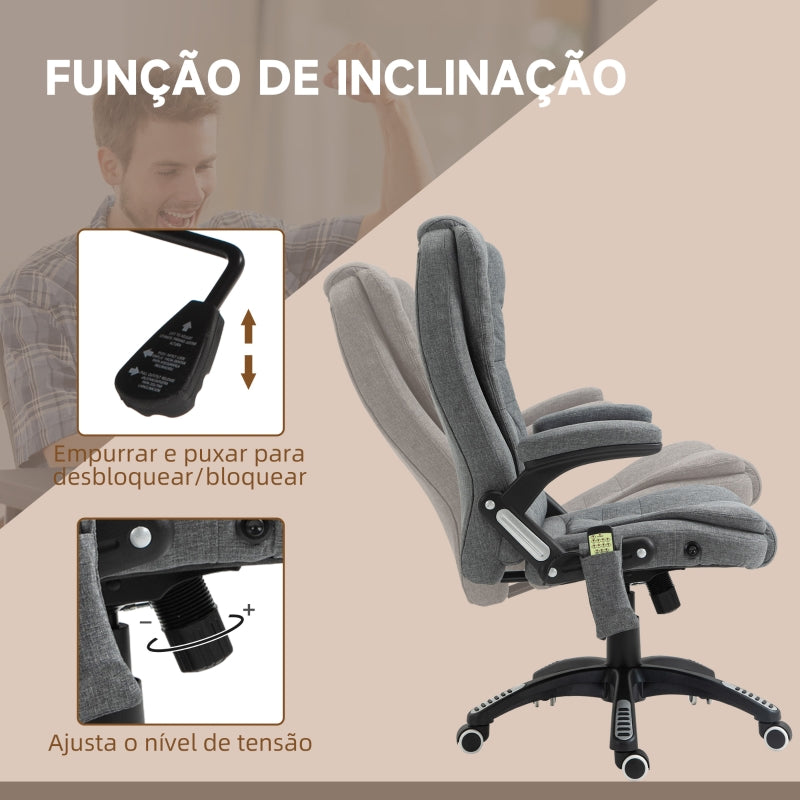 Vinsetto Cadeira de Escritório com 6 Pontos de Massagem Reclinável até 130° com Função de Aquecimento 68x72x110-120 cm Cinza