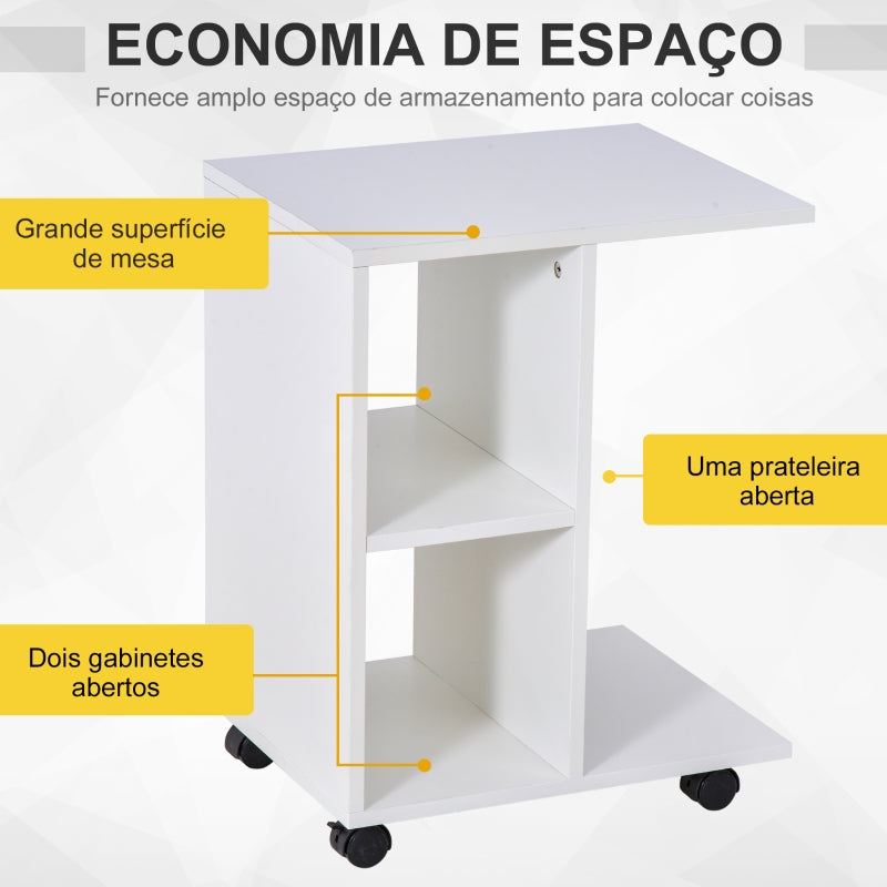 HOMCOM Mesa de Apoio para Sofá em forma de C com prateleiras e rodas para sala de estar e quarto 45x35x58 cm Branco