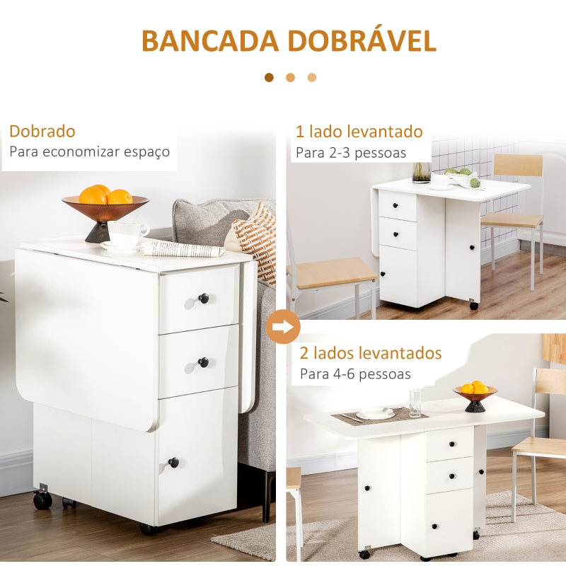 HOMCOM Mesa de Jantar Dobrável com Rodas Mesa Abatível com 2 Gavetas