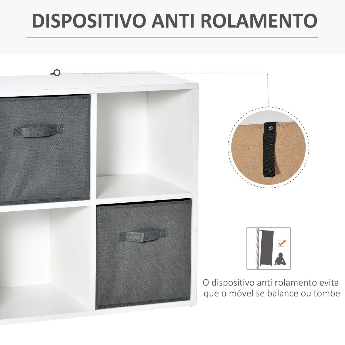 HOMCOM Estante para Livros de 4 Cubos Estante Modular com 2 Cestos Removíveis de TNT para Escritório Estúdio Dormitório 61,5x30x61,5cm Branco e Cinza