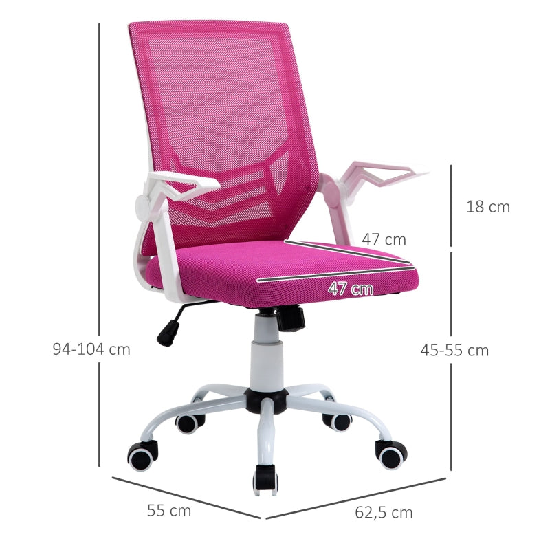 Vinsetto Cadeira de Escritório Ergonômica Giratória com Altura Ajustável Apoio para os Braços Dobrável Suporte Lombar e Encosto Transpirável 62,5x55x94-104cm Rosa