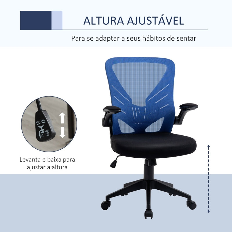 Vinsetto Cadeira de Escritório Ergonômica Giratória com Altura Ajustável Apoio para os Braços e Suporte Lombar Transpirável 62x59x99-107cm Azul e Preto