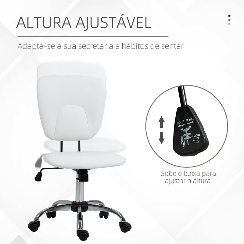 Vinsetto Cadeira de Escritório Giratória de Couro PU com Altura Ajustável e Função Basculante 50x54x87,5-96,5 cm Branco